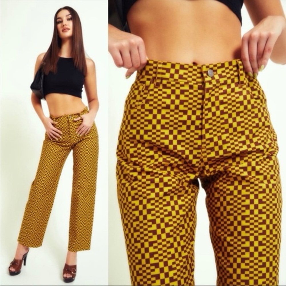 (AB-10) MIAOU Fargo Yellow Checkered Pants - Picture 4 of 5